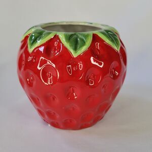 Realistic Ceramic Red Strawberry Shaped Planter Pot Vase Garden Home Decor 5"x6"